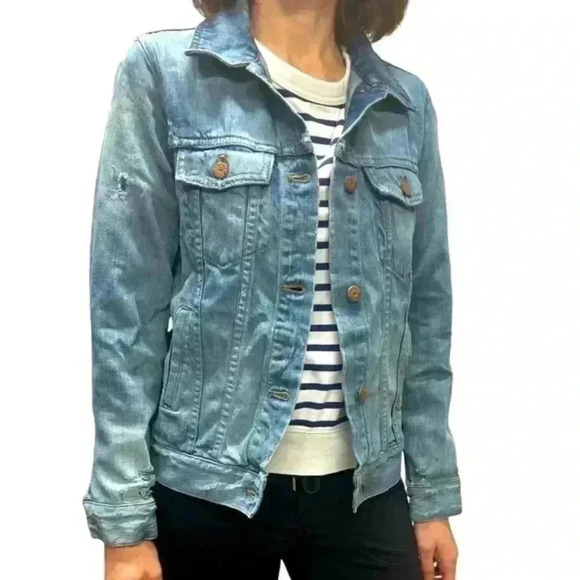 Madewell Ellery Wash Ripped Distressed Denim Jeans Jacket Style C1778 - Picture 1 of 8